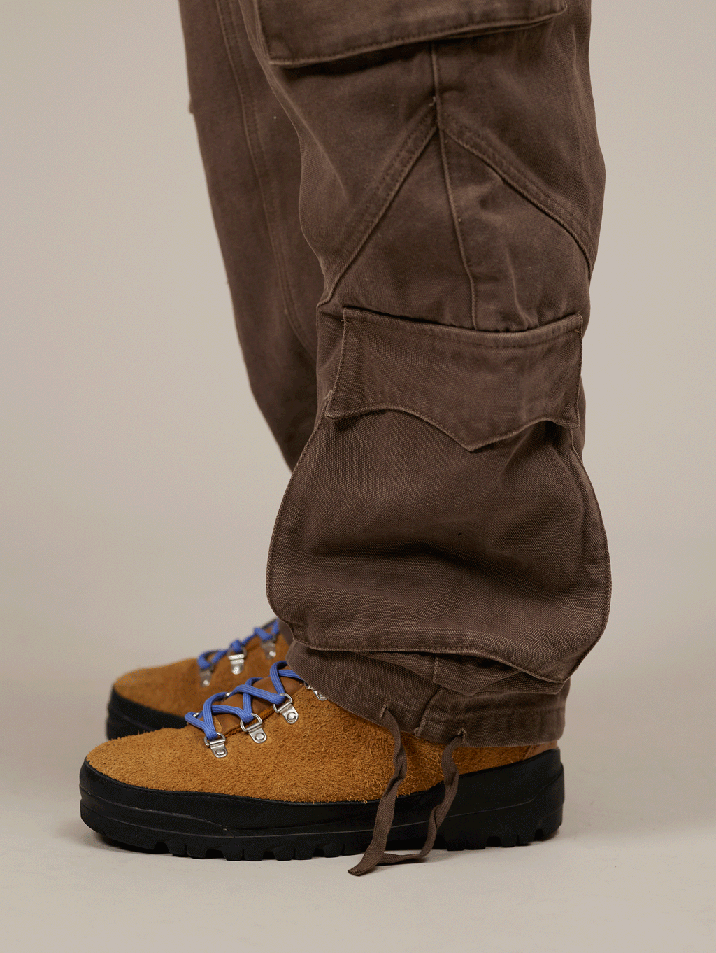 BROWN CARGO PANTS IN HEAVY COTTON - BROWN WASHED STYLE