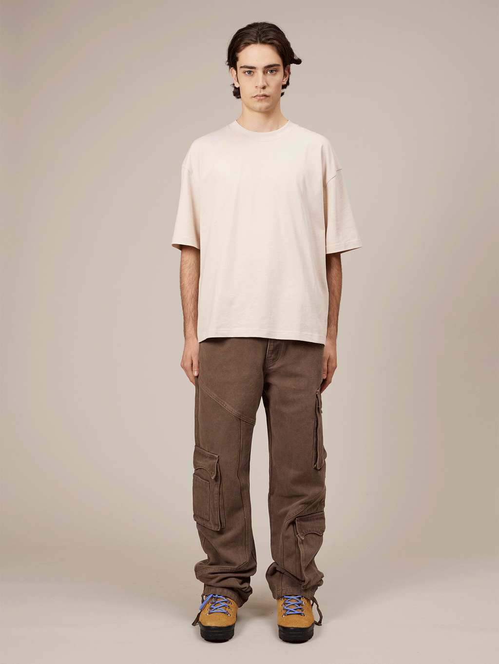 BROWN CARGO PANTS IN HEAVY COTTON - BROWN WASHED STYLE