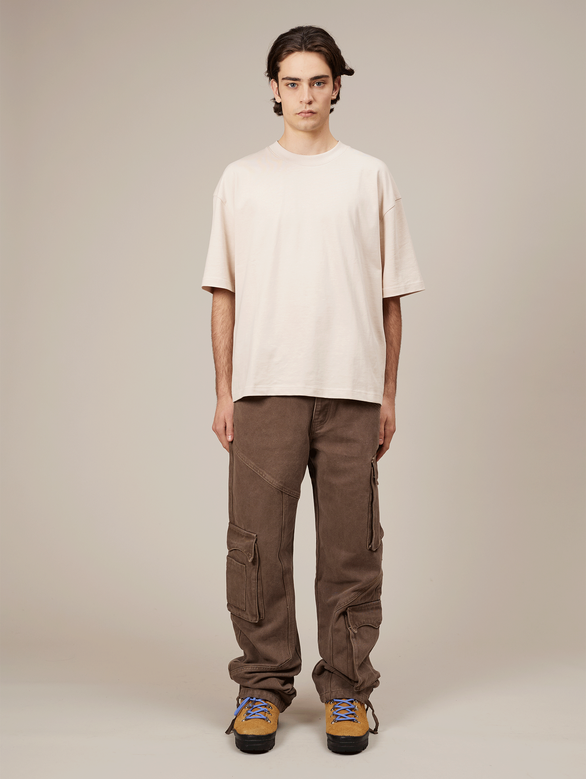 BROWN CARGO PANTS IN HEAVY COTTON - BROWN WASHED STYLE