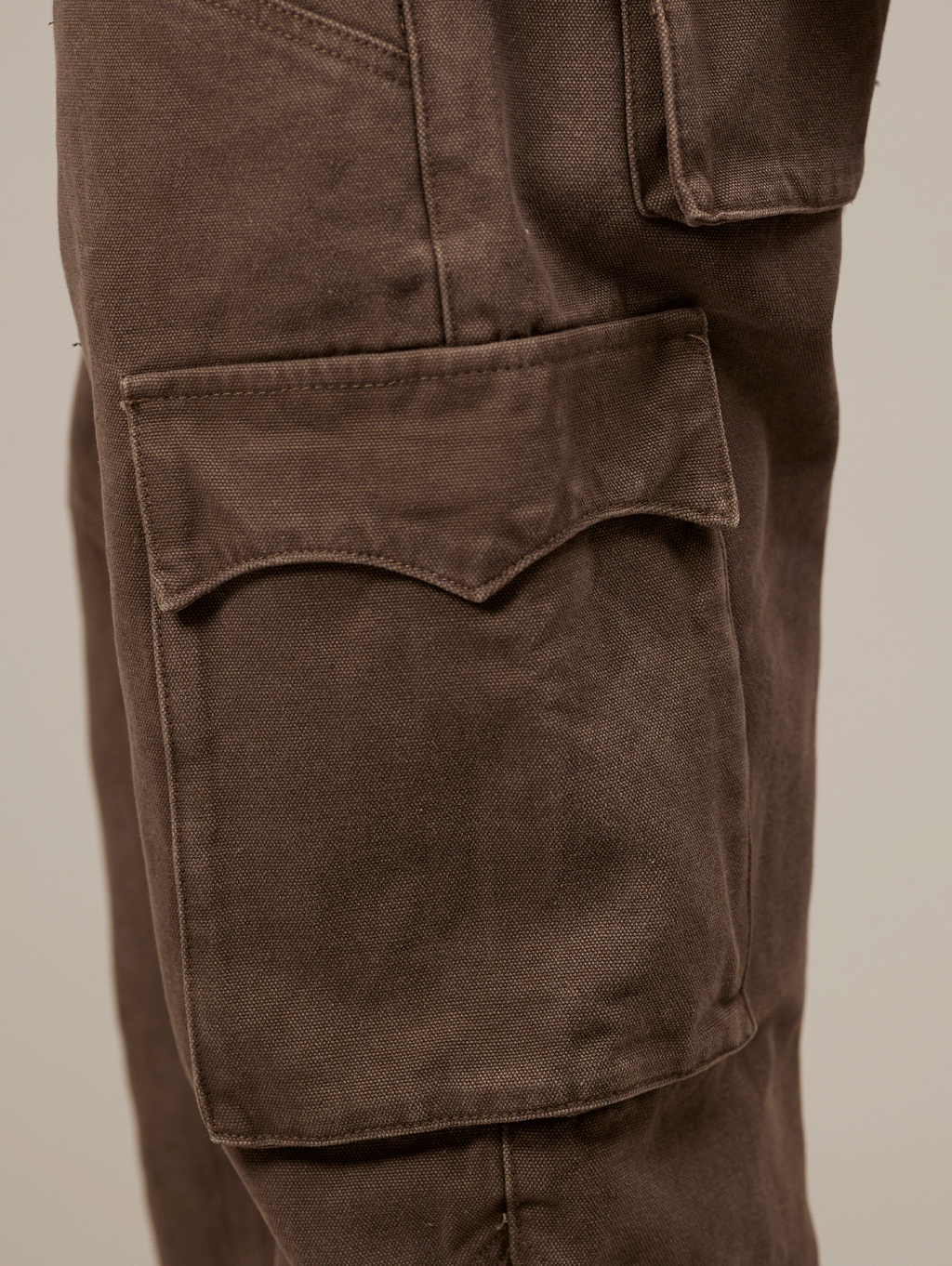 BROWN CARGO PANTS IN HEAVY COTTON - BROWN WASHED STYLE