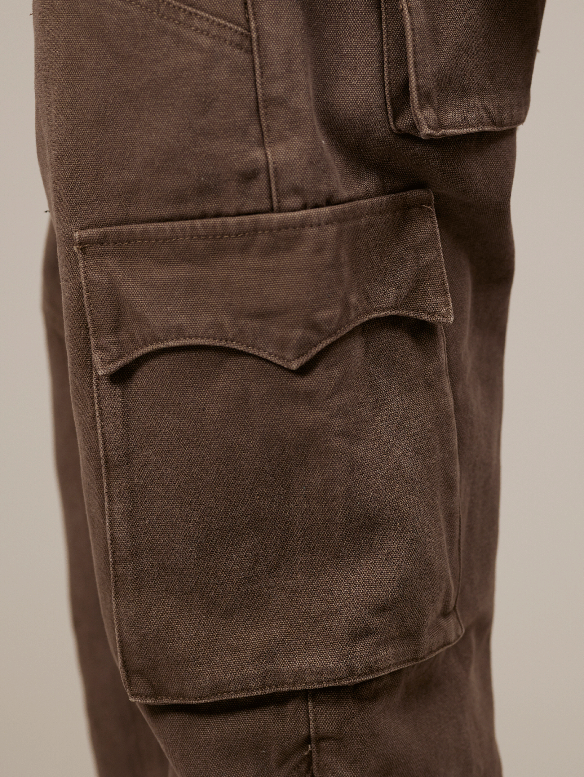 BROWN CARGO PANTS IN HEAVY COTTON - BROWN WASHED STYLE
