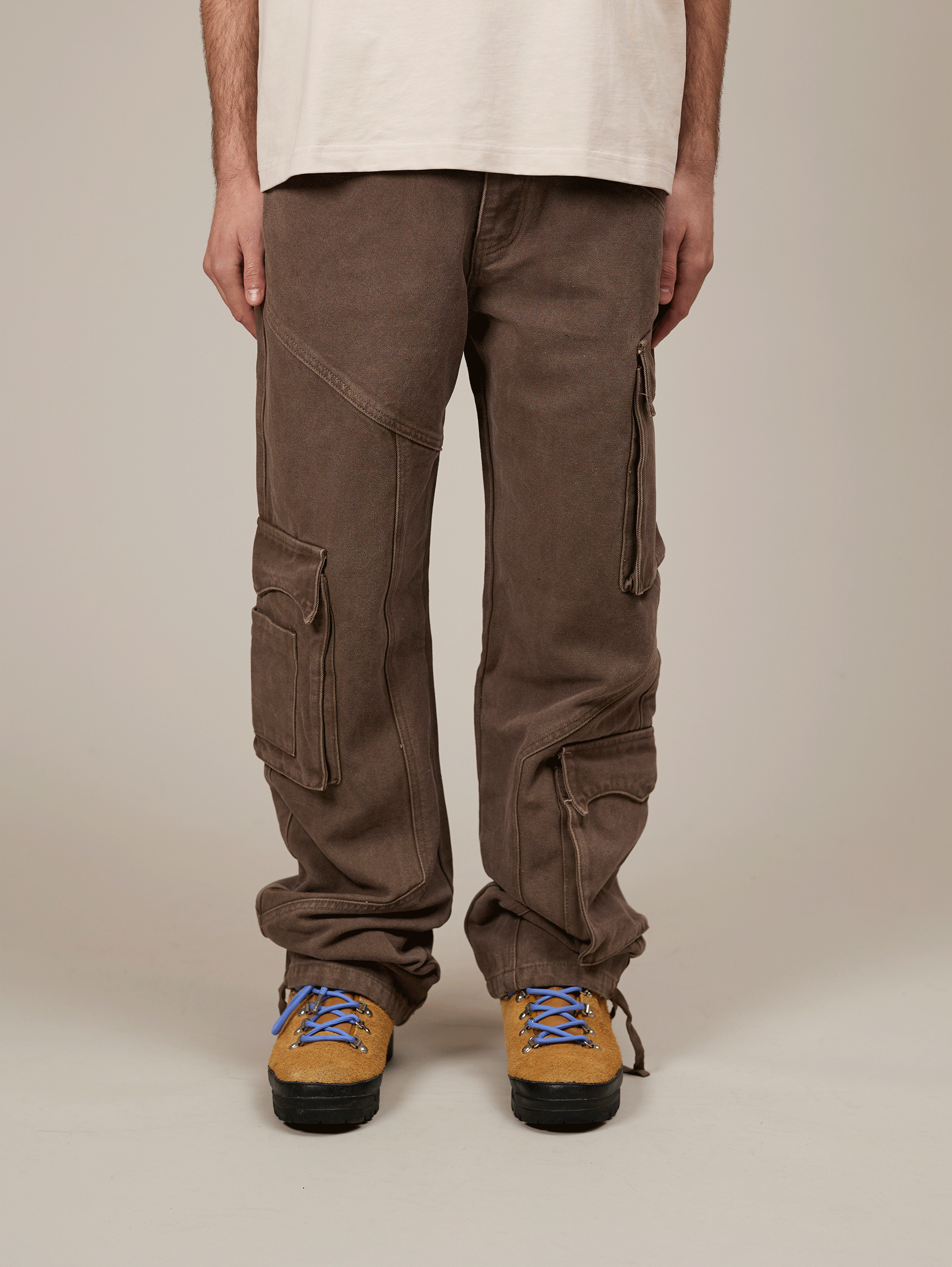 BROWN CARGO PANTS IN HEAVY COTTON - BROWN WASHED STYLE