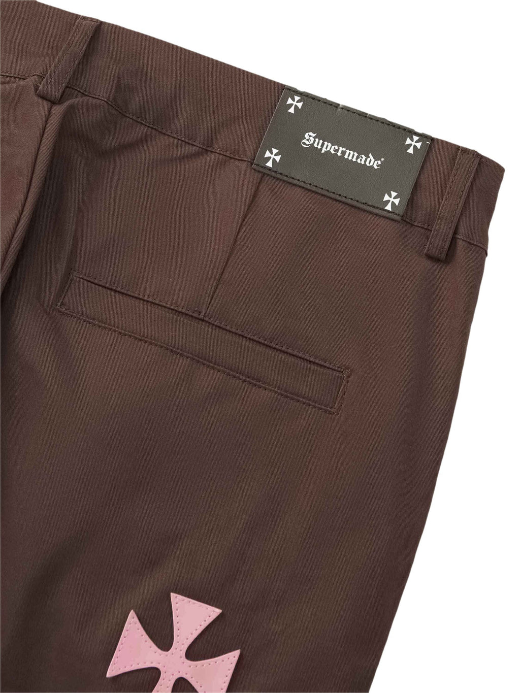 BROWN CARGO PANTS WITH PINK CROSS DESIGNS - MID WAIST CASUAL LONG PANTS