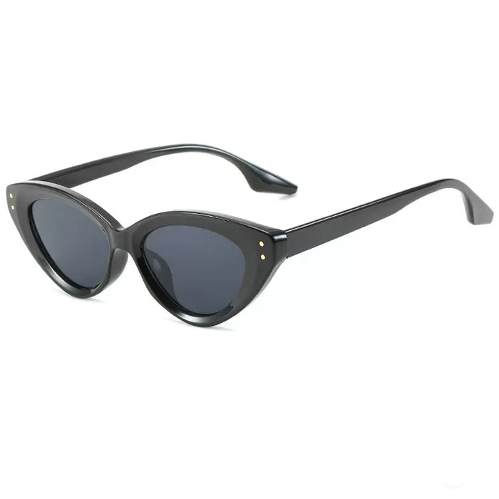 BROWN CAT-EYE SUNGLASSES WITH BLUE LENSES