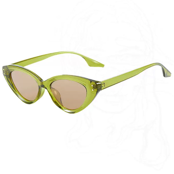 BROWN CAT-EYE SUNGLASSES WITH BLUE LENSES