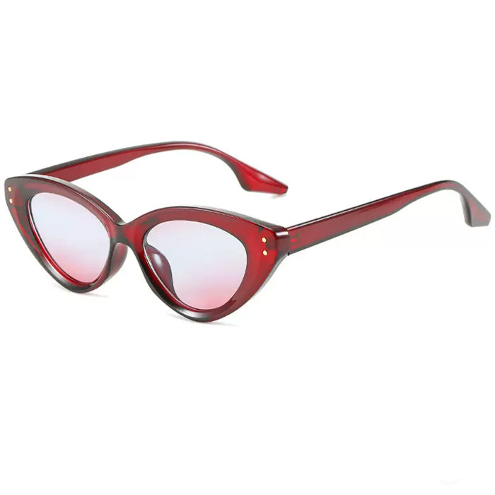 BROWN CAT-EYE SUNGLASSES WITH BLUE LENSES