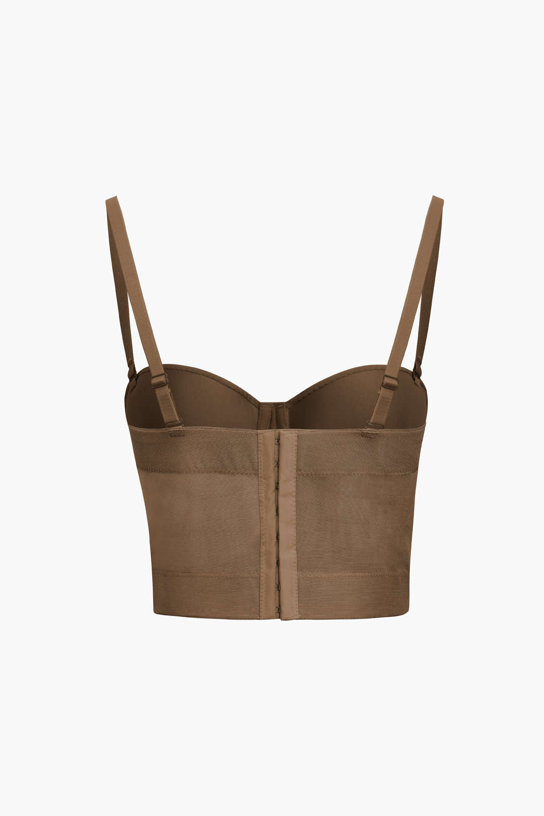 BROWN CORSET-STYLE TOP WITH STRAPS FOR SHEER SPECIAL OCCASION
