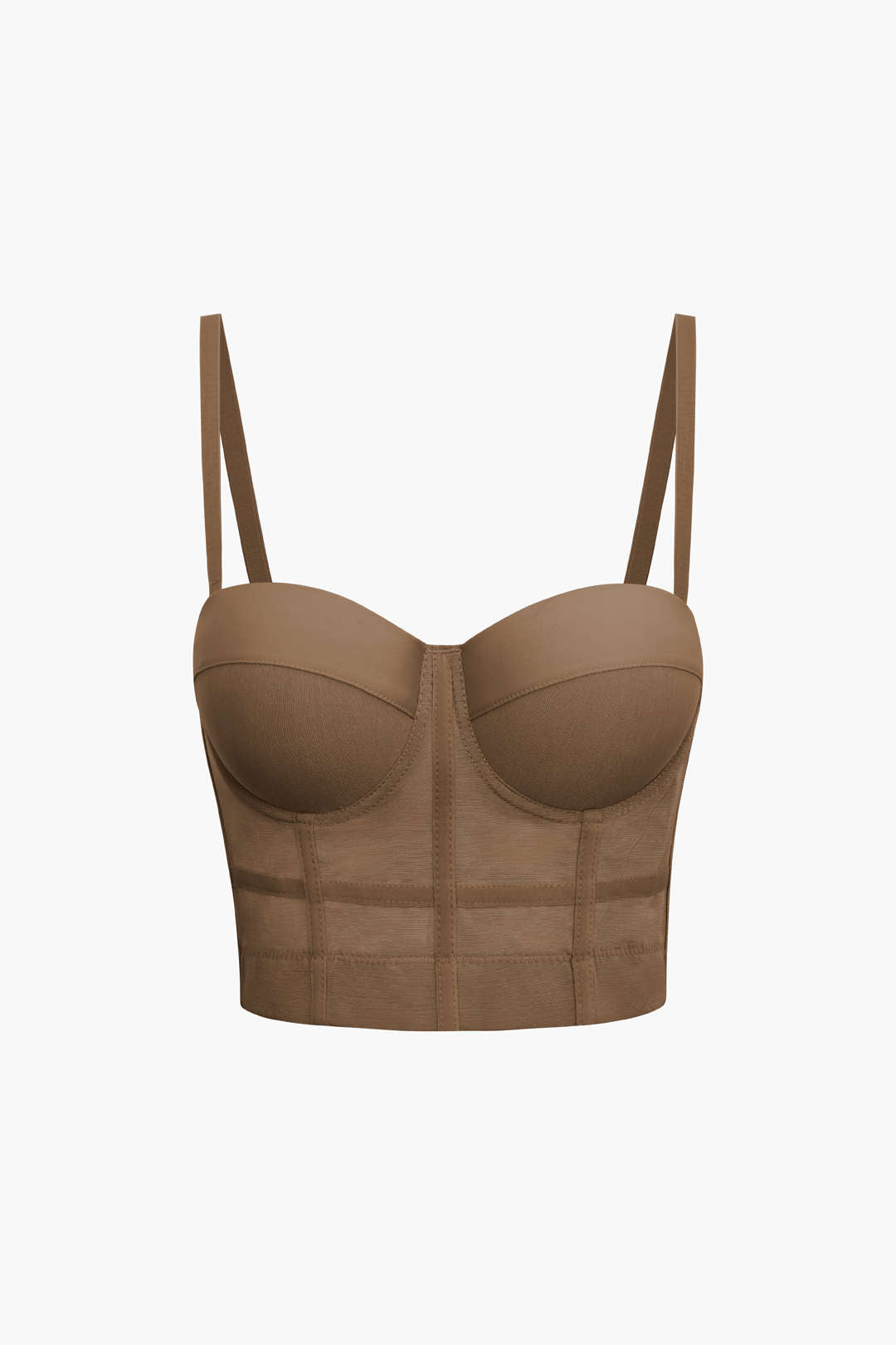 BROWN CORSET-STYLE TOP WITH STRAPS FOR SHEER SPECIAL OCCASION