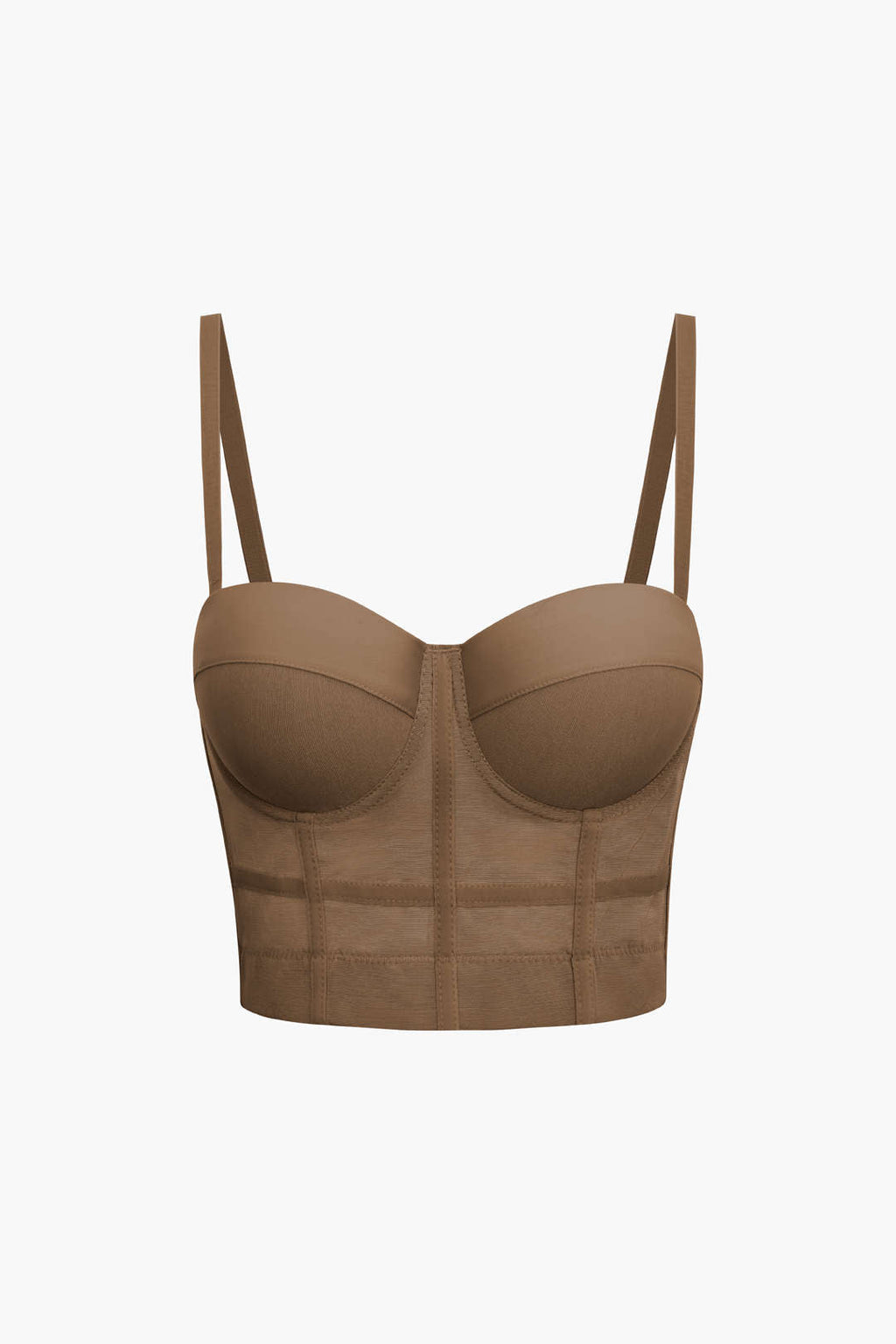 BROWN CORSET-STYLE TOP WITH STRAPS FOR SHEER SPECIAL OCCASION