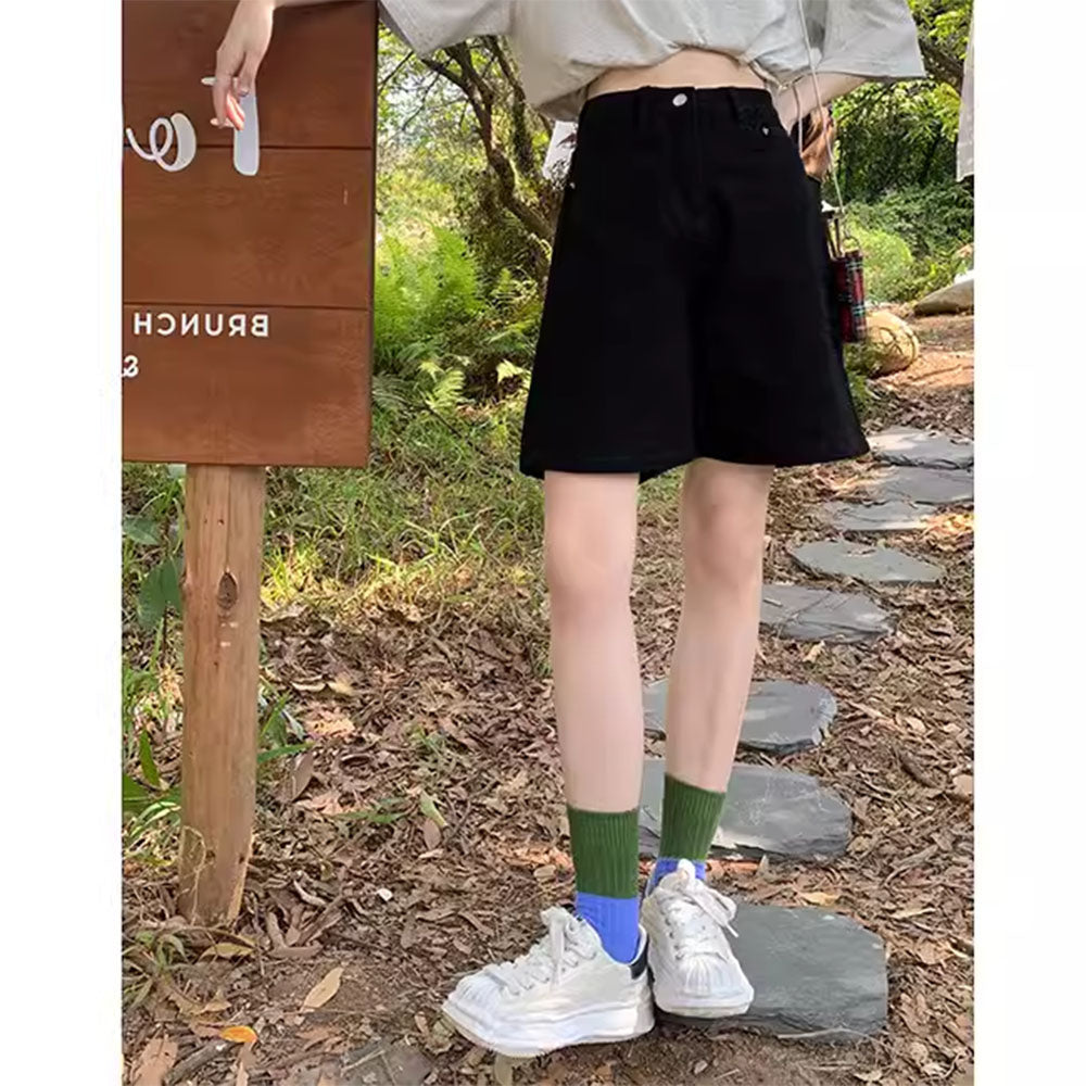 BROWN DENIM HIGH-WAISTED SHORTS