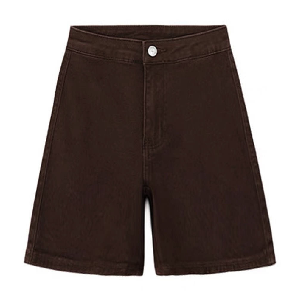 BROWN DENIM HIGH-WAISTED SHORTS