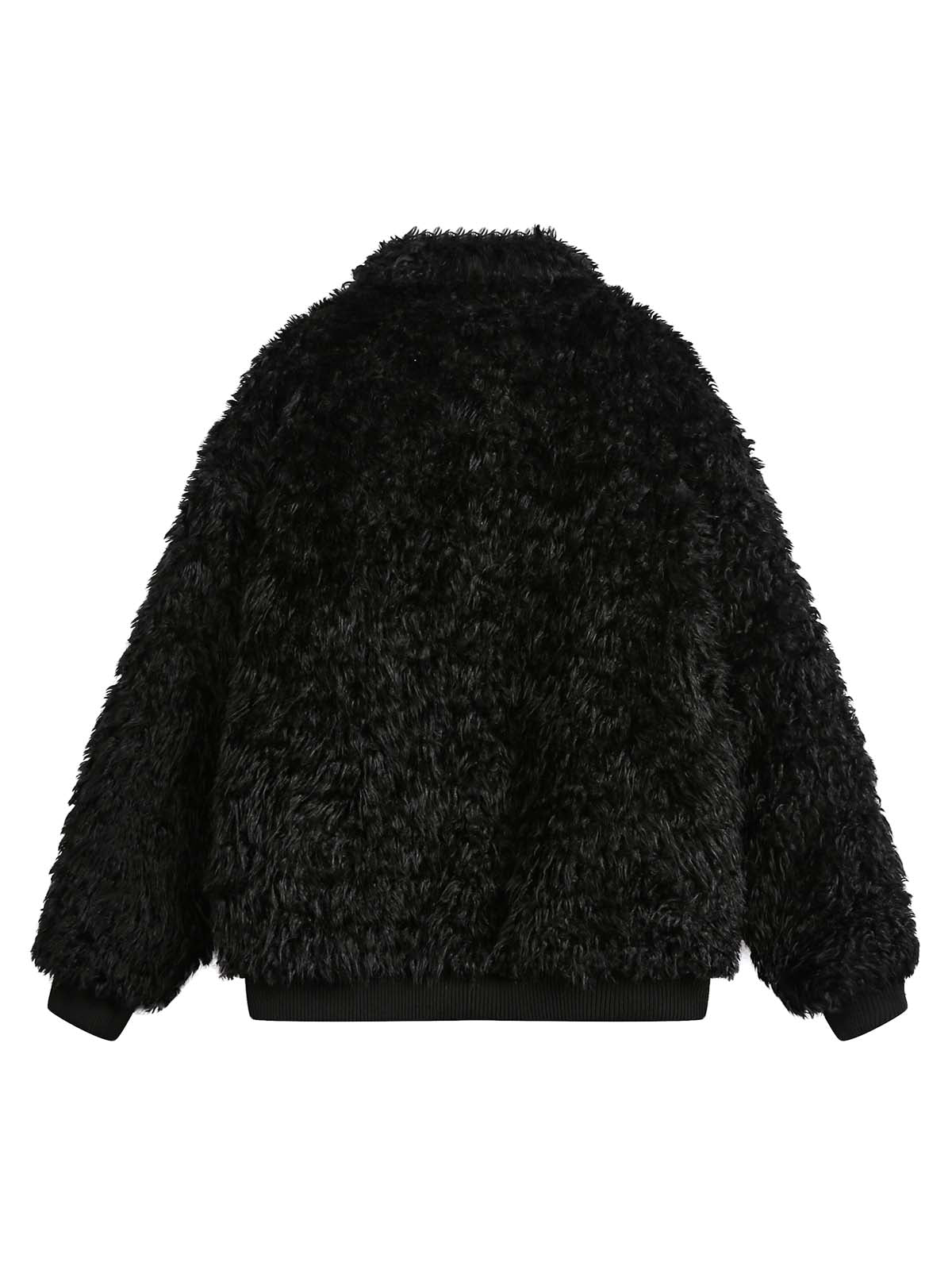 BROWN FAUX FUR JACKET WITH LONG SLEEVE AND STAND COLLAR LOOSE FIT