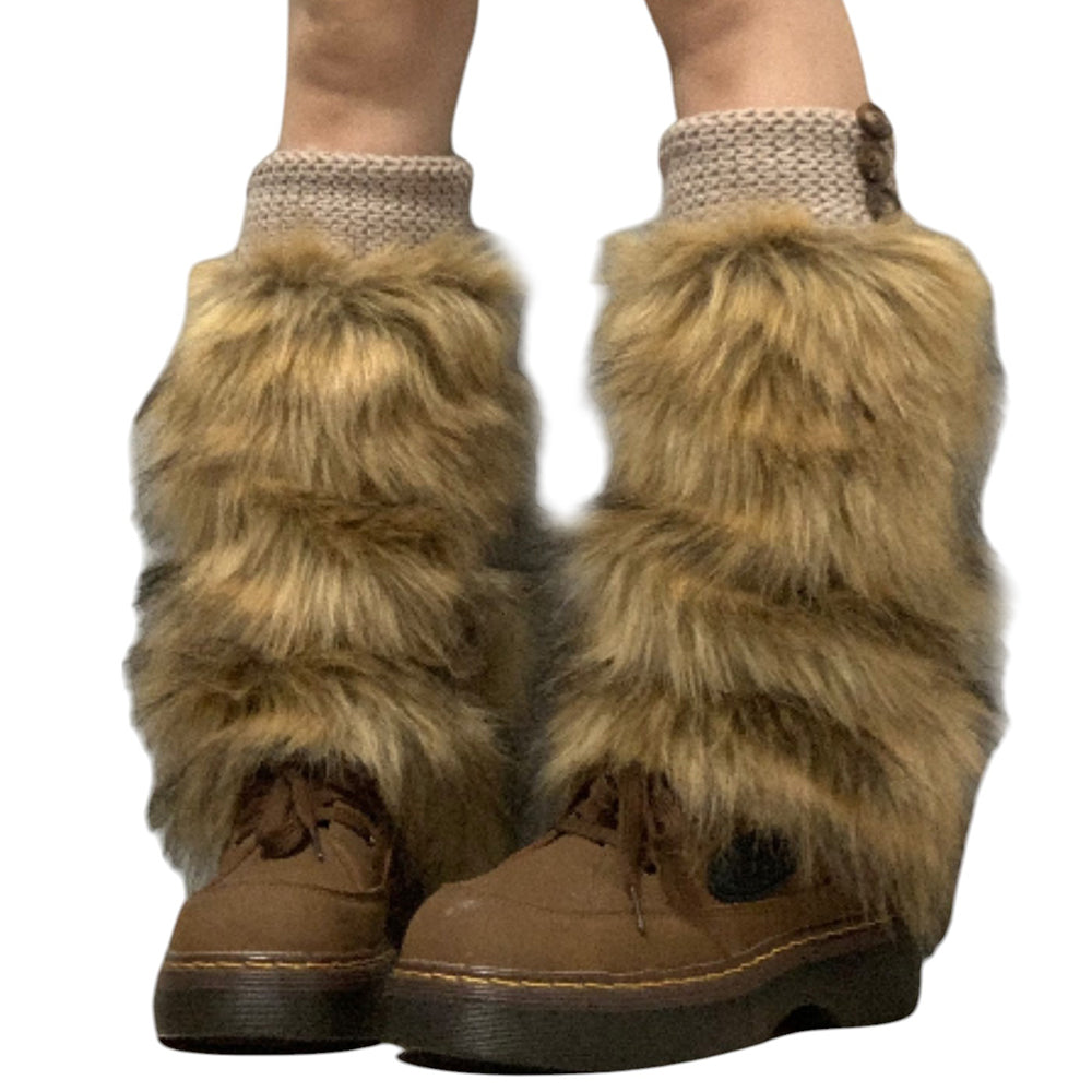 BROWN FAUX FUR TRIM BOOTS FAUX FUR LEG