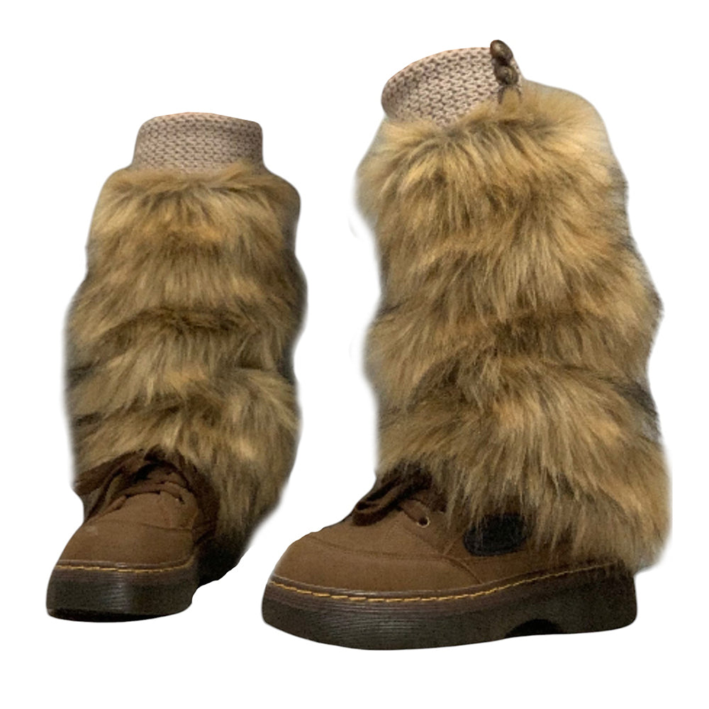 BROWN FAUX FUR TRIM BOOTS FAUX FUR LEG