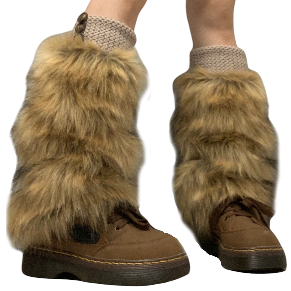 BROWN FAUX FUR TRIM BOOTS FAUX FUR LEG