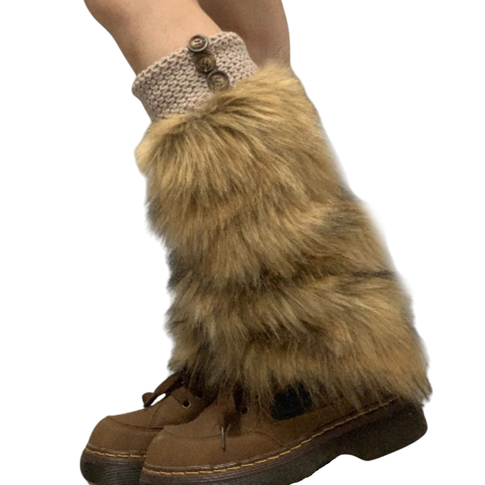 BROWN FAUX FUR TRIM BOOTS FAUX FUR LEG