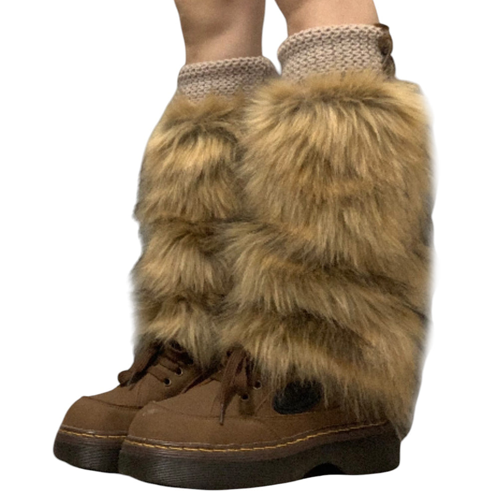 BROWN FAUX FUR TRIM BOOTS FAUX FUR LEG