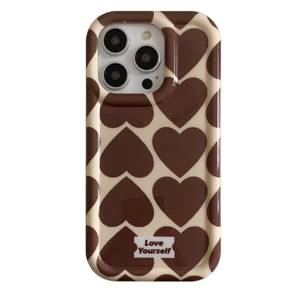 BROWN HEART PATTERN PHONE CASE FOR IPHONE WITH HEART DESIGN