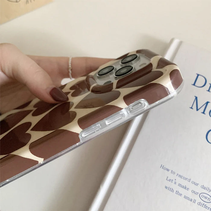 BROWN HEART PATTERN PHONE CASE FOR IPHONE WITH HEART DESIGN