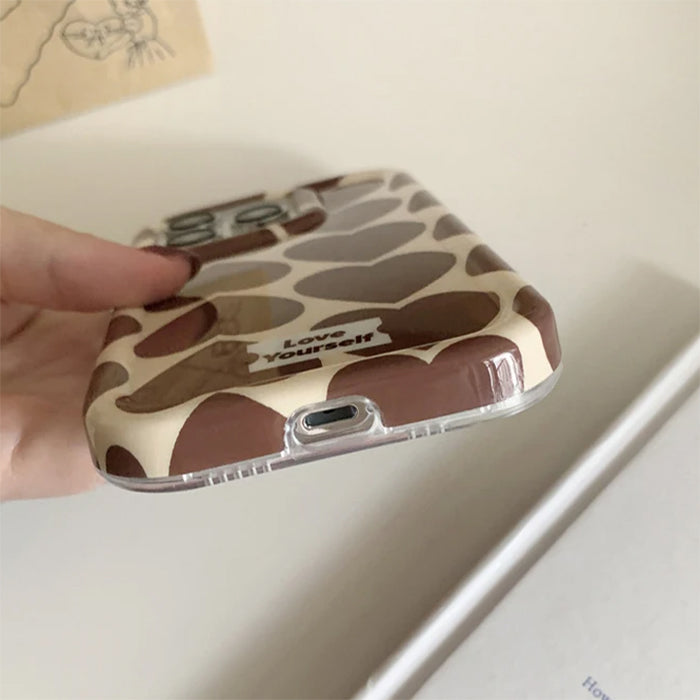 BROWN HEART PATTERN PHONE CASE FOR IPHONE WITH HEART DESIGN