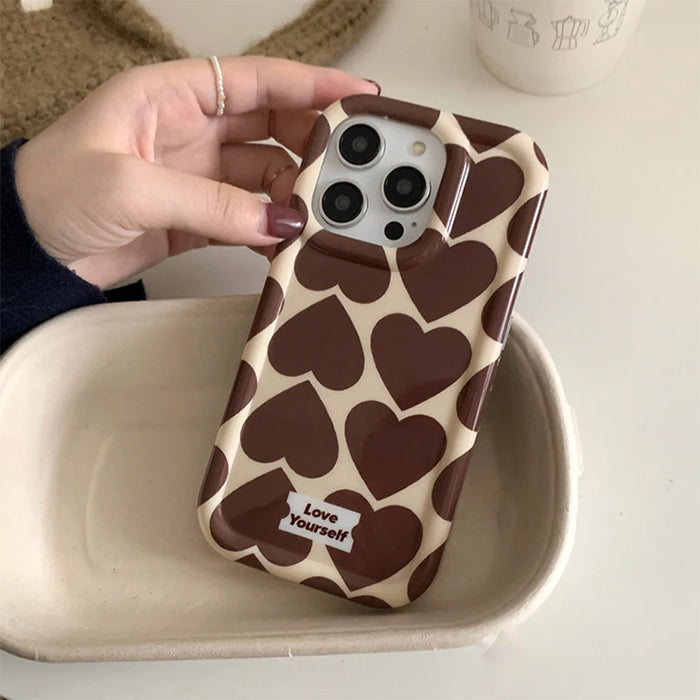 BROWN HEART PATTERN PHONE CASE FOR IPHONE WITH HEART DESIGN