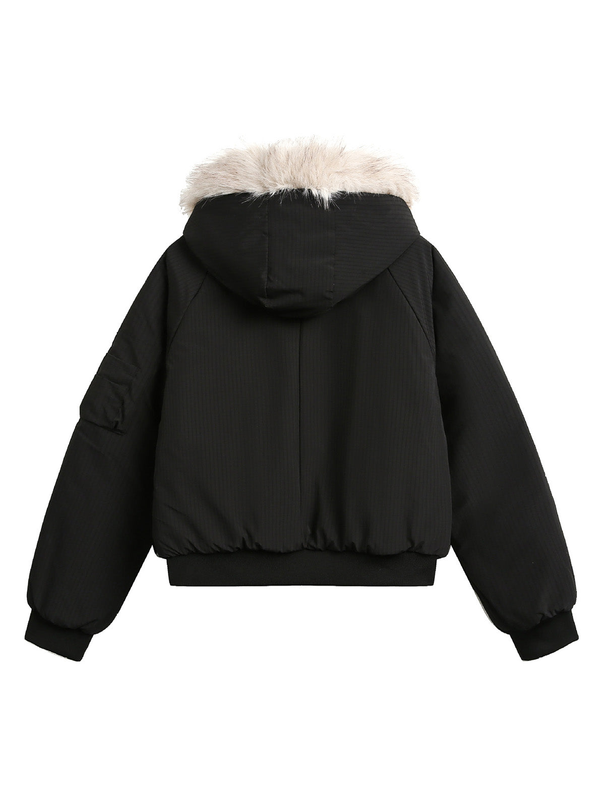 BROWN HOODED BOMBER JACKET WITH FUR TRIM FOR COOLER MONTHS