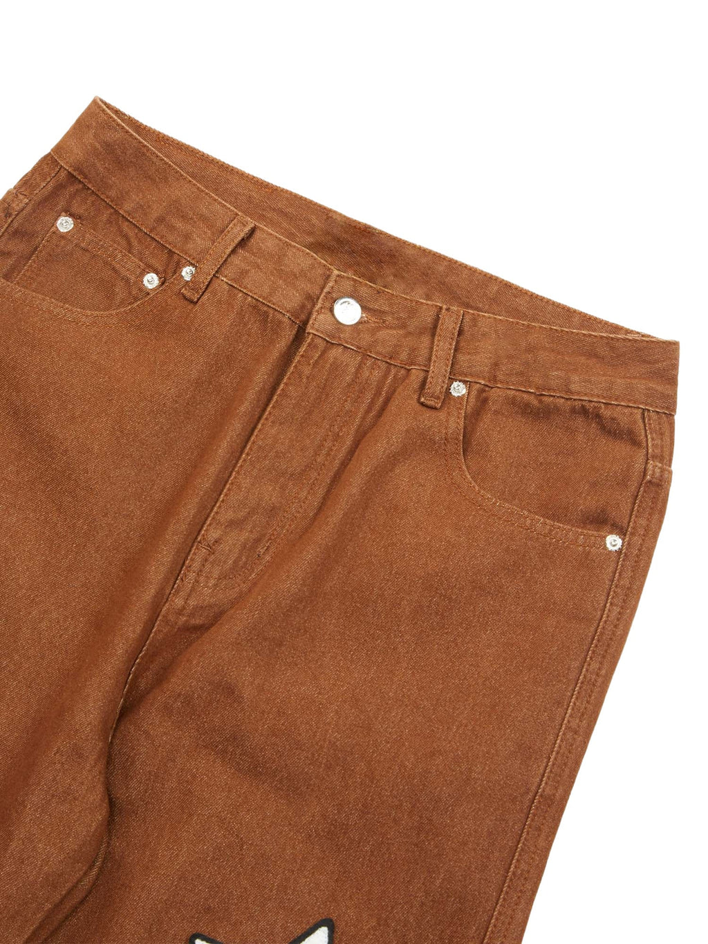 BROWN JEANS WITH WHITE STAR PATTERN - MID WAIST DESIGN