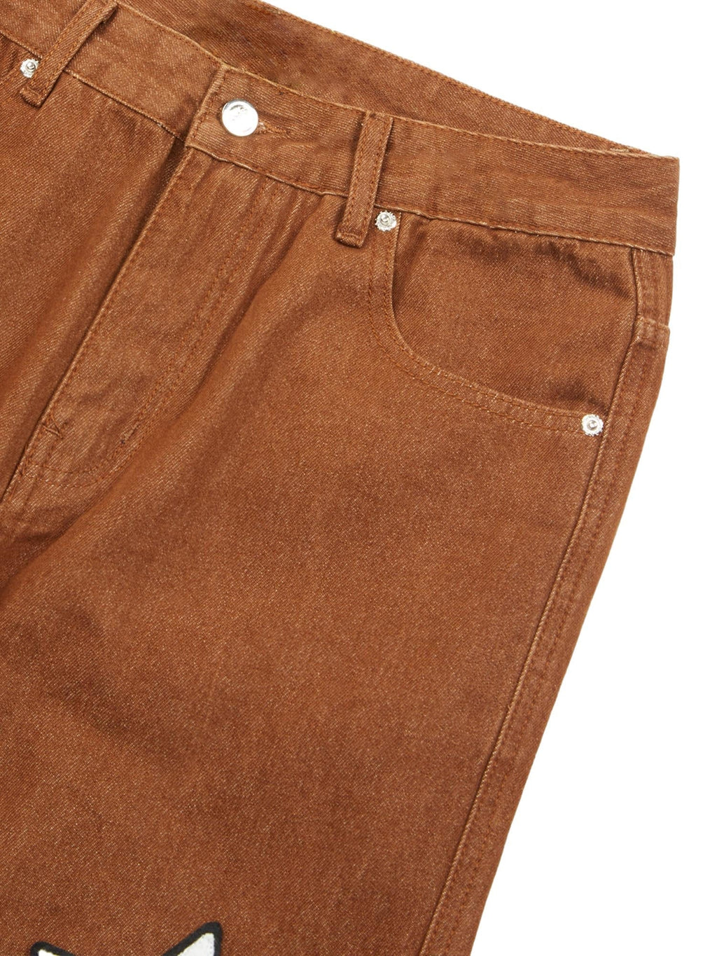 BROWN JEANS WITH WHITE STAR PATTERN - MID WAIST DESIGN