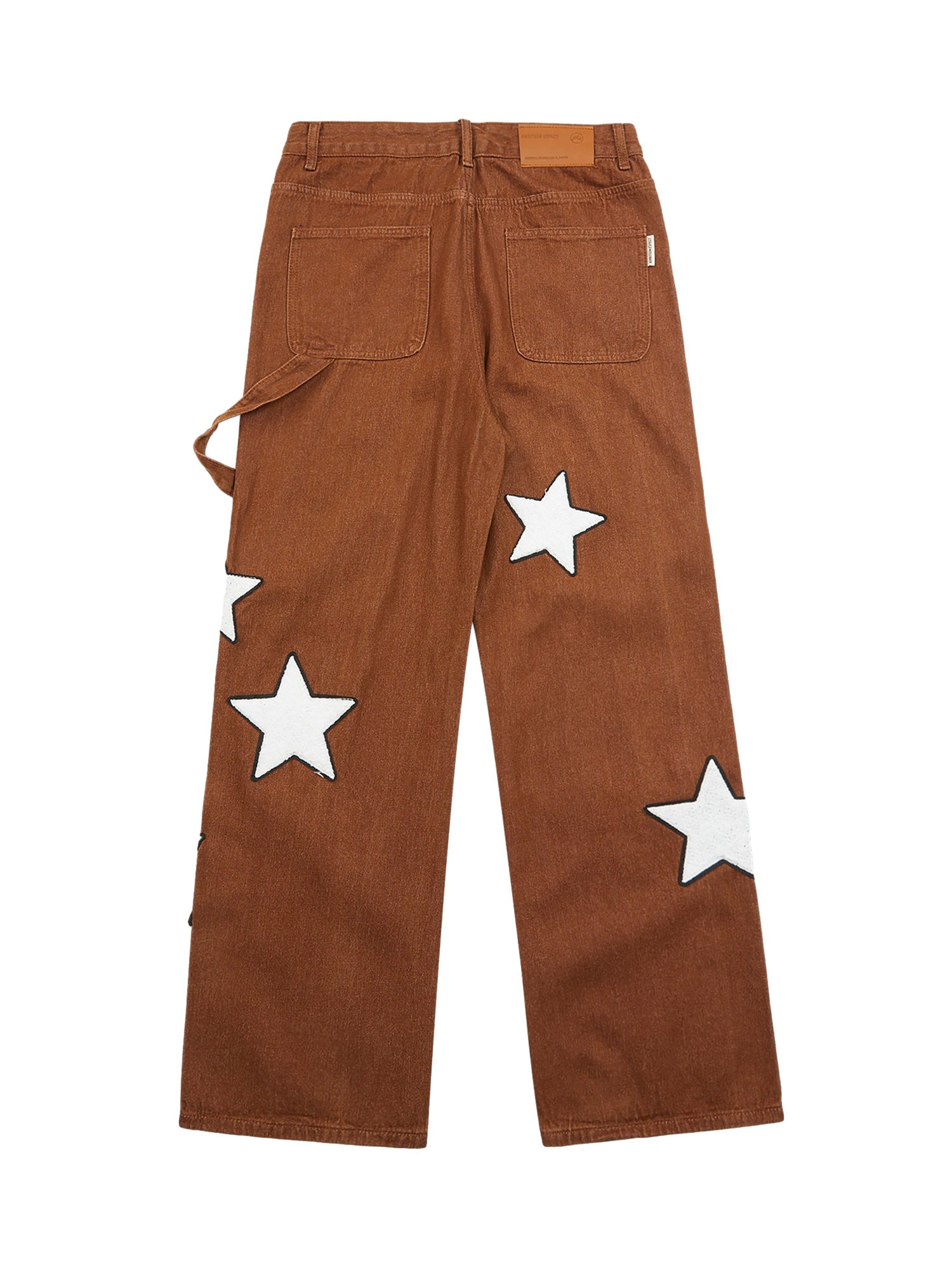 BROWN JEANS WITH WHITE STAR PATTERN - MID WAIST DESIGN