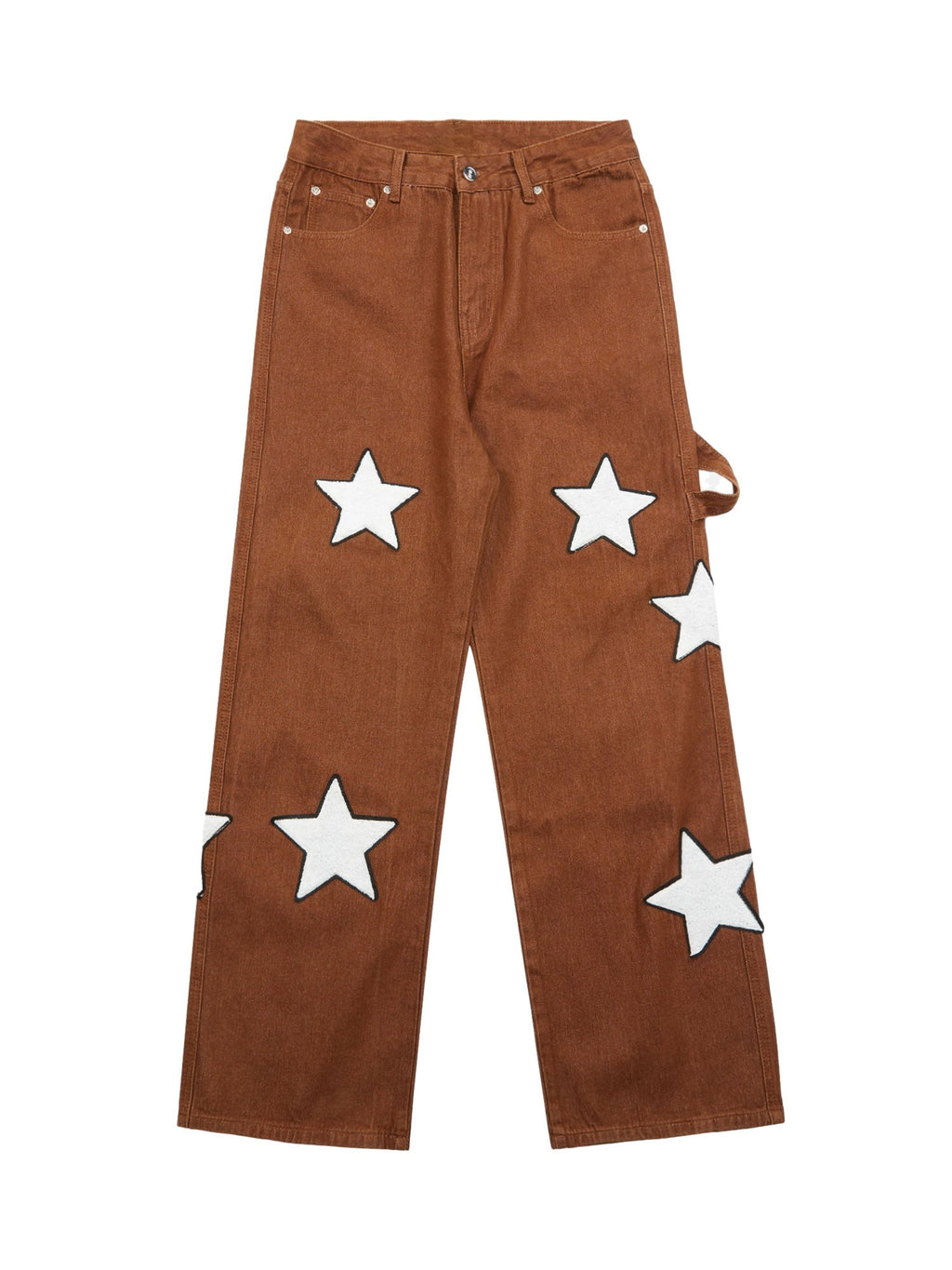 BROWN JEANS WITH WHITE STAR PATTERN - MID WAIST DESIGN