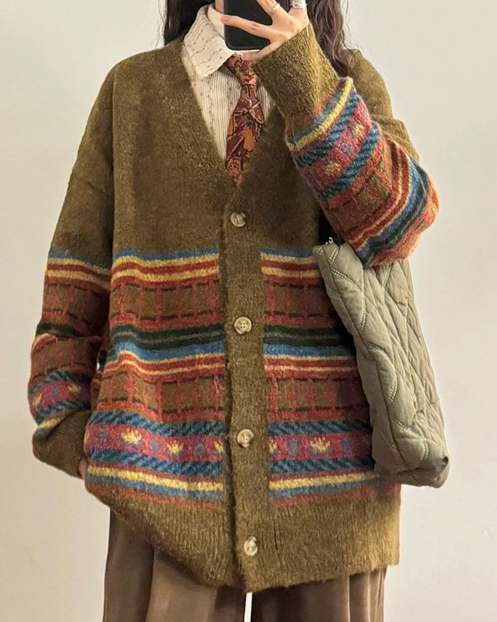 BROWN KNIT CARDIGAN GRANDPA AESTHETIC BROWN