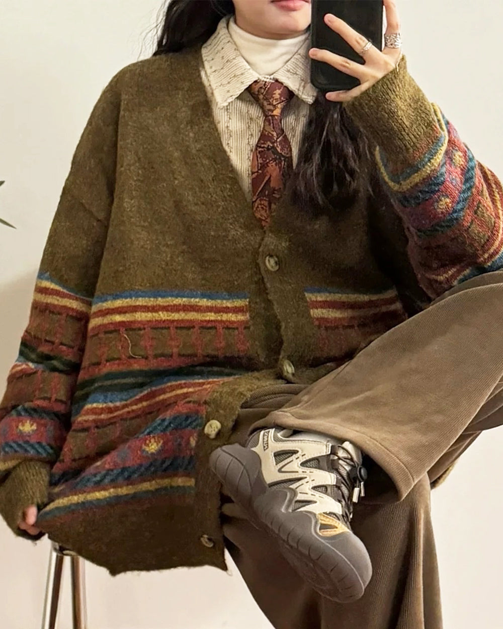 BROWN KNIT CARDIGAN GRANDPA AESTHETIC BROWN