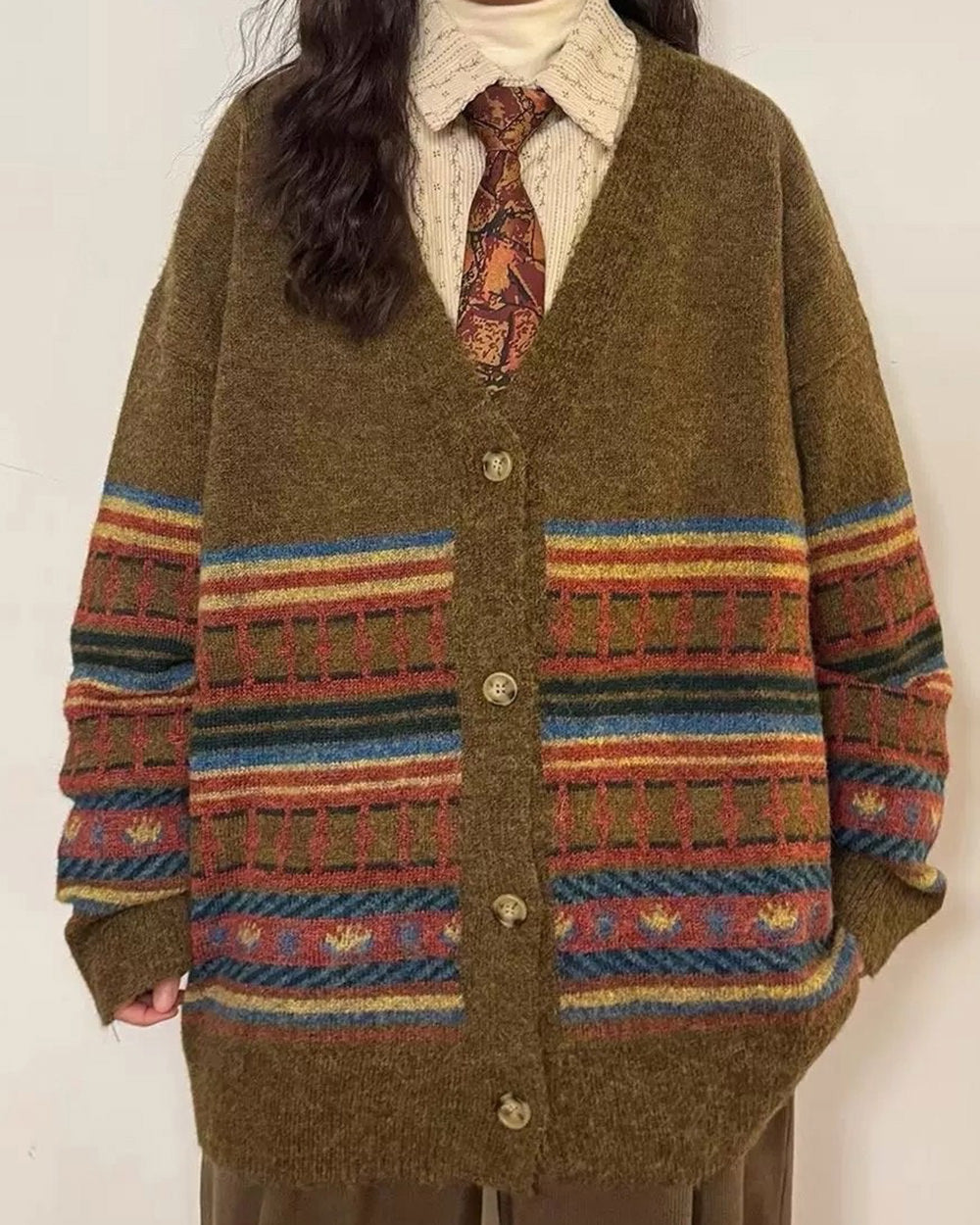 BROWN KNIT CARDIGAN GRANDPA AESTHETIC BROWN
