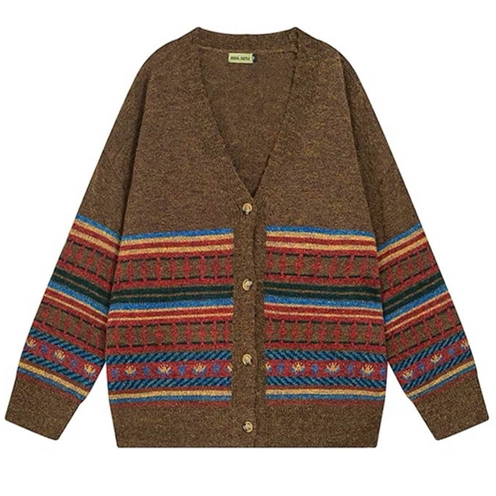 BROWN KNIT CARDIGAN GRANDPA AESTHETIC BROWN
