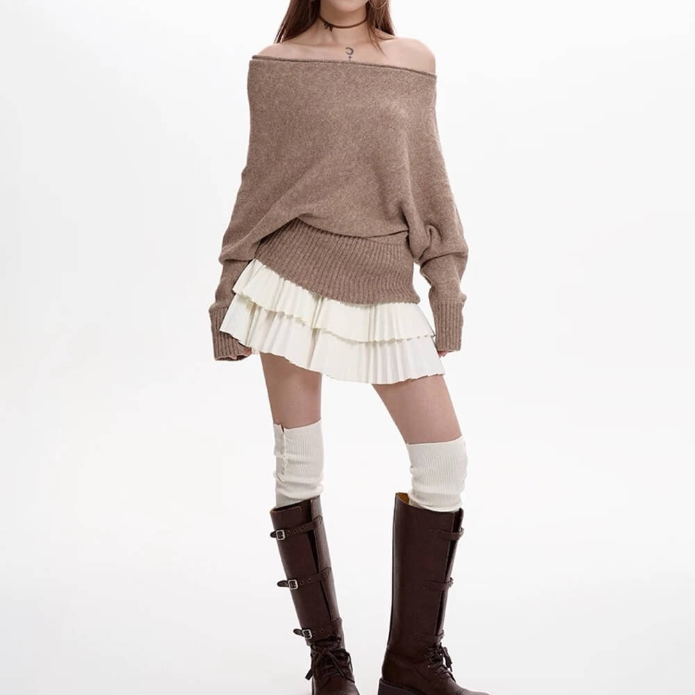 BROWN KNIT SWEATER FREE SIZE UNDERSTATED ELEGANCE