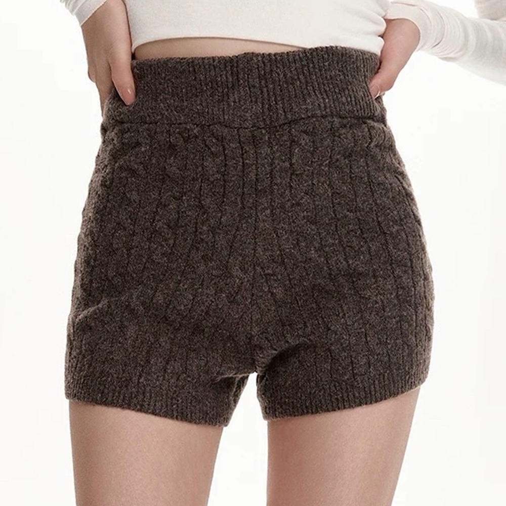 BROWN KNITTED SHORTS HIGH-WAISTED KNIT