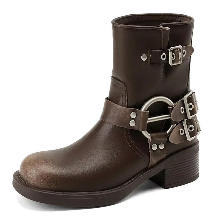 BROWN LEATHER BIKER BOOTS FOR MEN