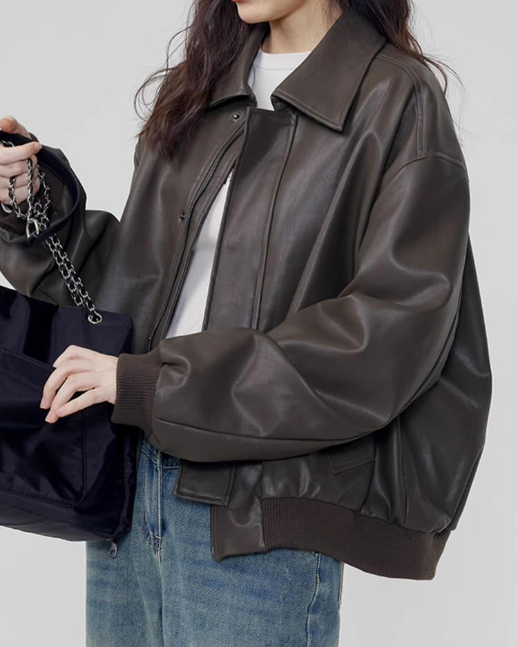 BROWN LEATHER BOMBER JACKET FOR MEN AND WOMEN | CLASSIC LEATHER BOMBER