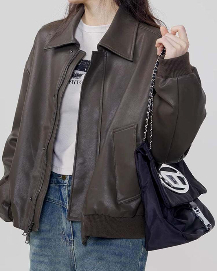 BROWN LEATHER BOMBER JACKET FOR MEN AND WOMEN | CLASSIC LEATHER BOMBER