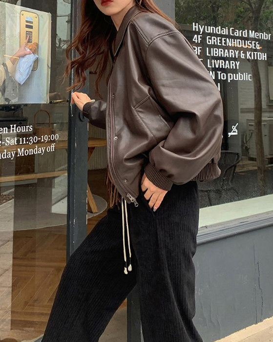 BROWN LEATHER BOMBER JACKET FOR MEN AND WOMEN | CLASSIC LEATHER BOMBER