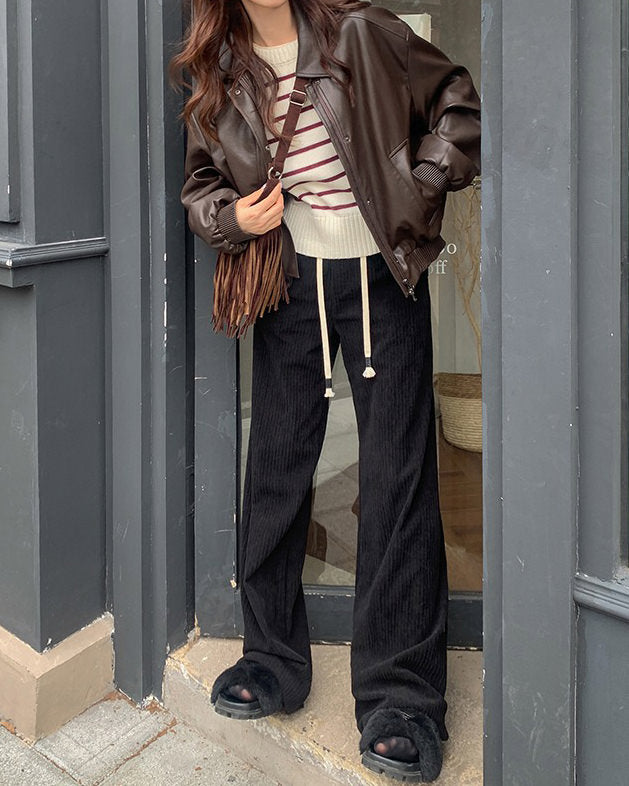 BROWN LEATHER BOMBER JACKET FOR MEN AND WOMEN | CLASSIC LEATHER BOMBER