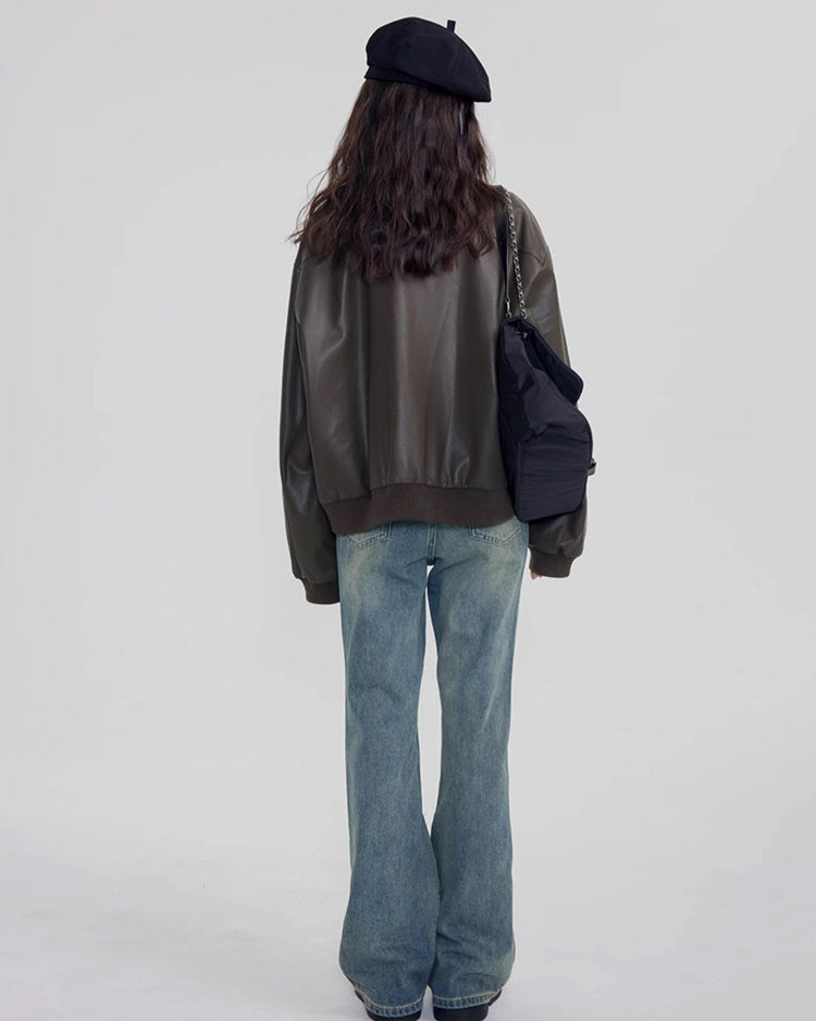 BROWN LEATHER BOMBER JACKET FOR MEN AND WOMEN | CLASSIC LEATHER BOMBER