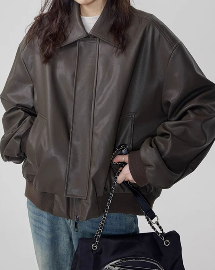 BROWN LEATHER BOMBER JACKET FOR MEN AND WOMEN | CLASSIC LEATHER BOMBER