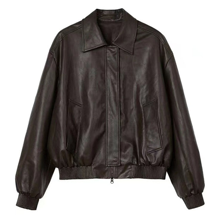 BROWN LEATHER BOMBER JACKET FOR MEN AND WOMEN | CLASSIC LEATHER BOMBER