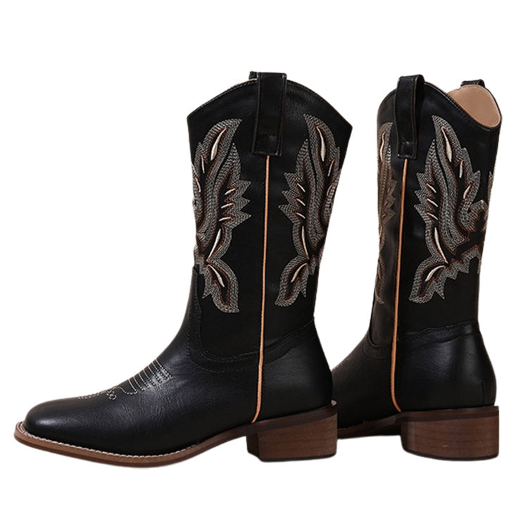 BROWN LEATHER COWBOY BOOTS WITH VEGAN LEATHER ACCENTS