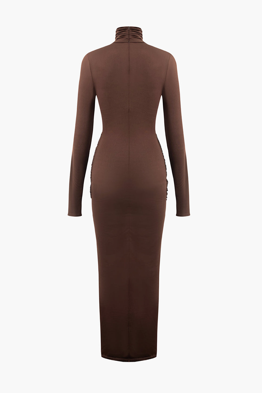 BROWN LONG-SLEEVED TURTLENECK DRESS WITH KNOTTED WAIST - CASUAL DRESS