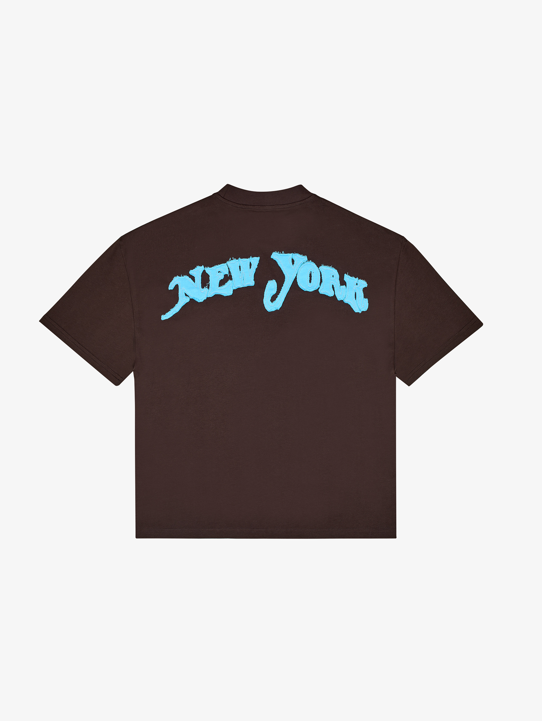 BROWN OVERSIZED COTTON T-SHIRT WITH BLUE NUMBER 00