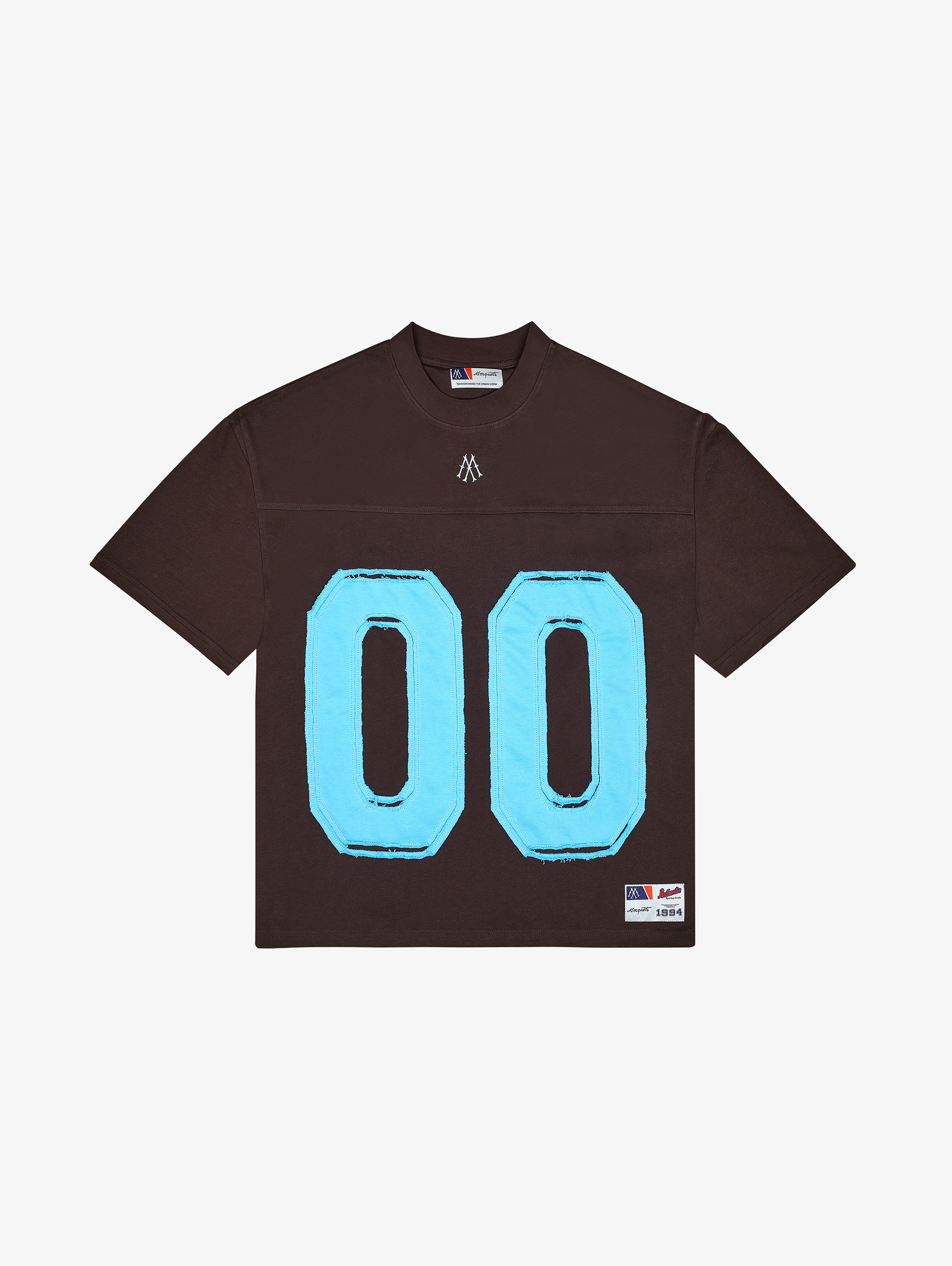 BROWN OVERSIZED COTTON T-SHIRT WITH BLUE NUMBER 00