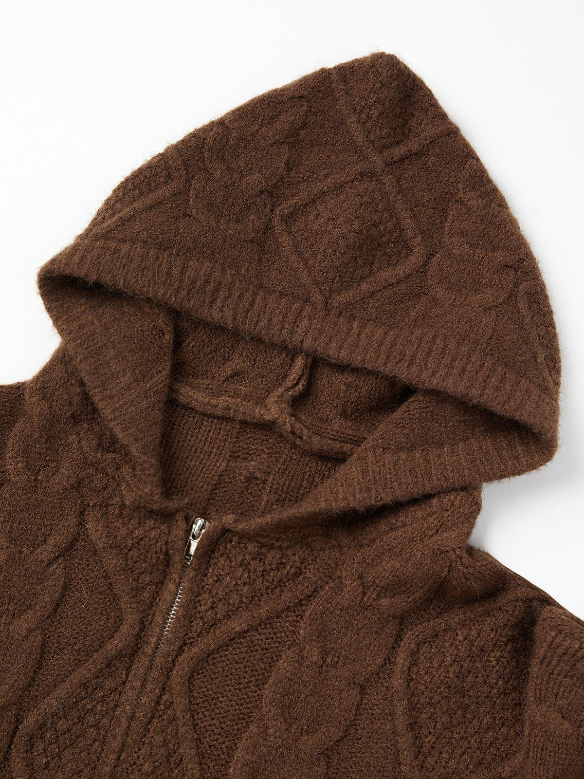 BROWN OVERSIZED HOODED CARDIGAN - COMFORTABLE CABLE-KNIT DESIGN