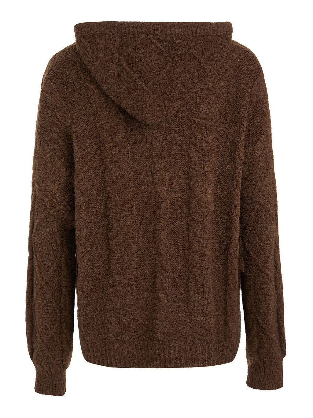 BROWN OVERSIZED HOODED CARDIGAN - COMFORTABLE CABLE-KNIT DESIGN